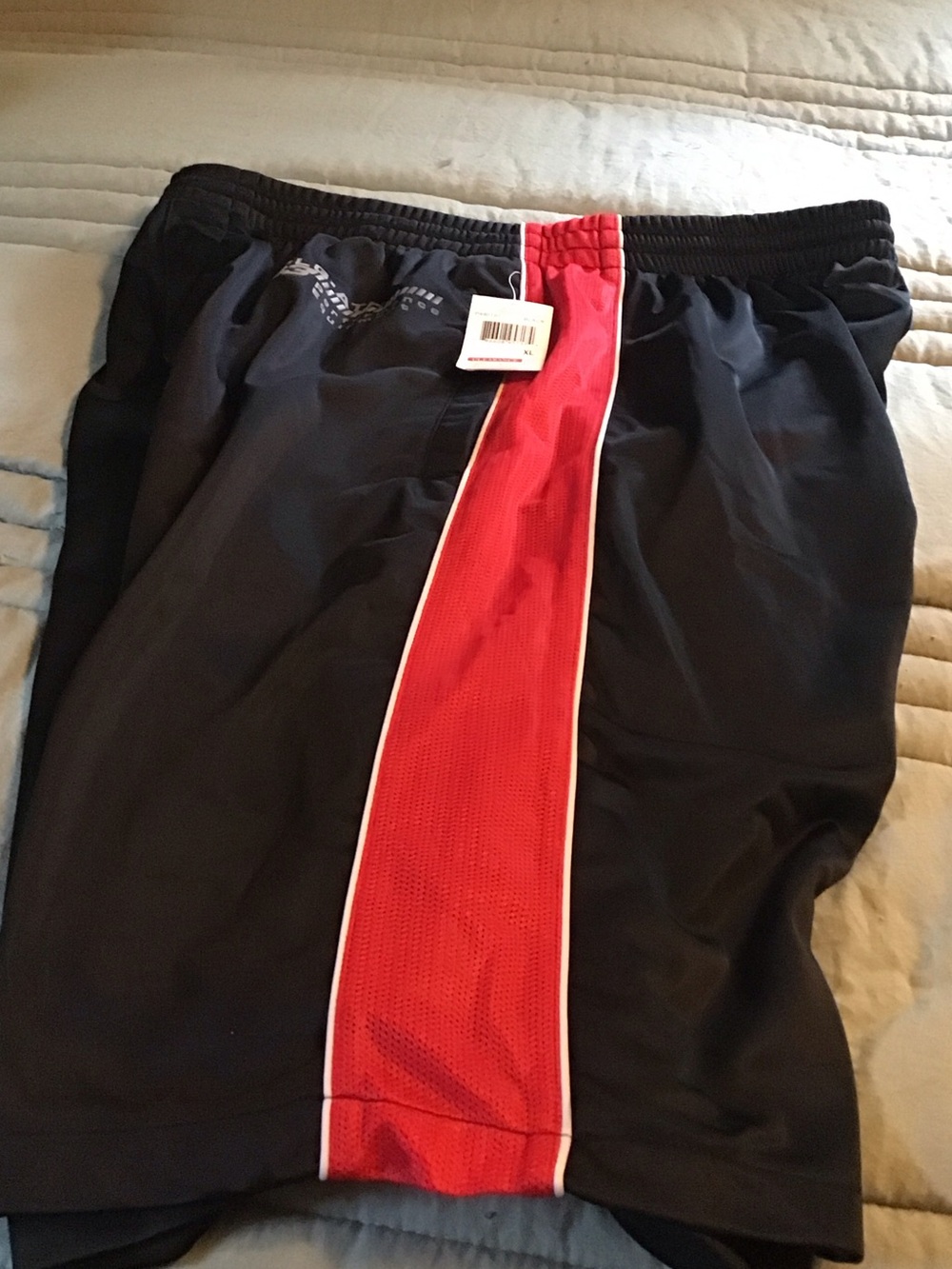 Men's Black Athletic Shorts with Red Center Stripe